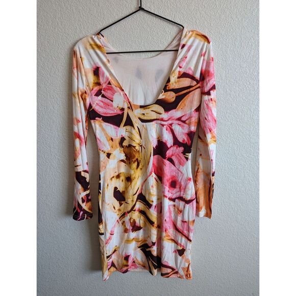 Jennifer Lopez Womens Sz S Long Sleeve Mini Dress Abstract Print Scoop Back - Picture 2 of 3